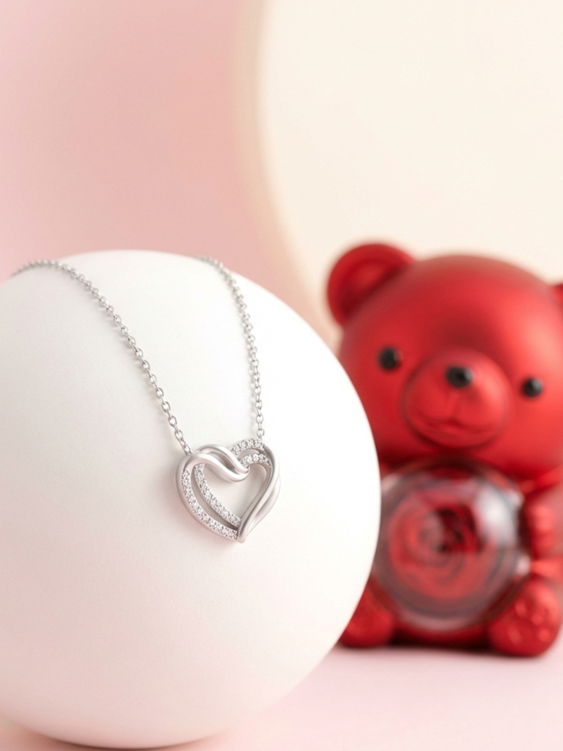 Orso Rosa Eterno & Collana cuore