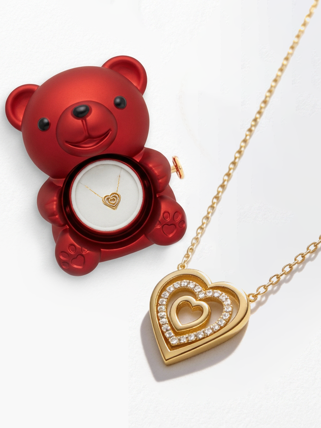 Orso Rosa Eterno & Collana cuore