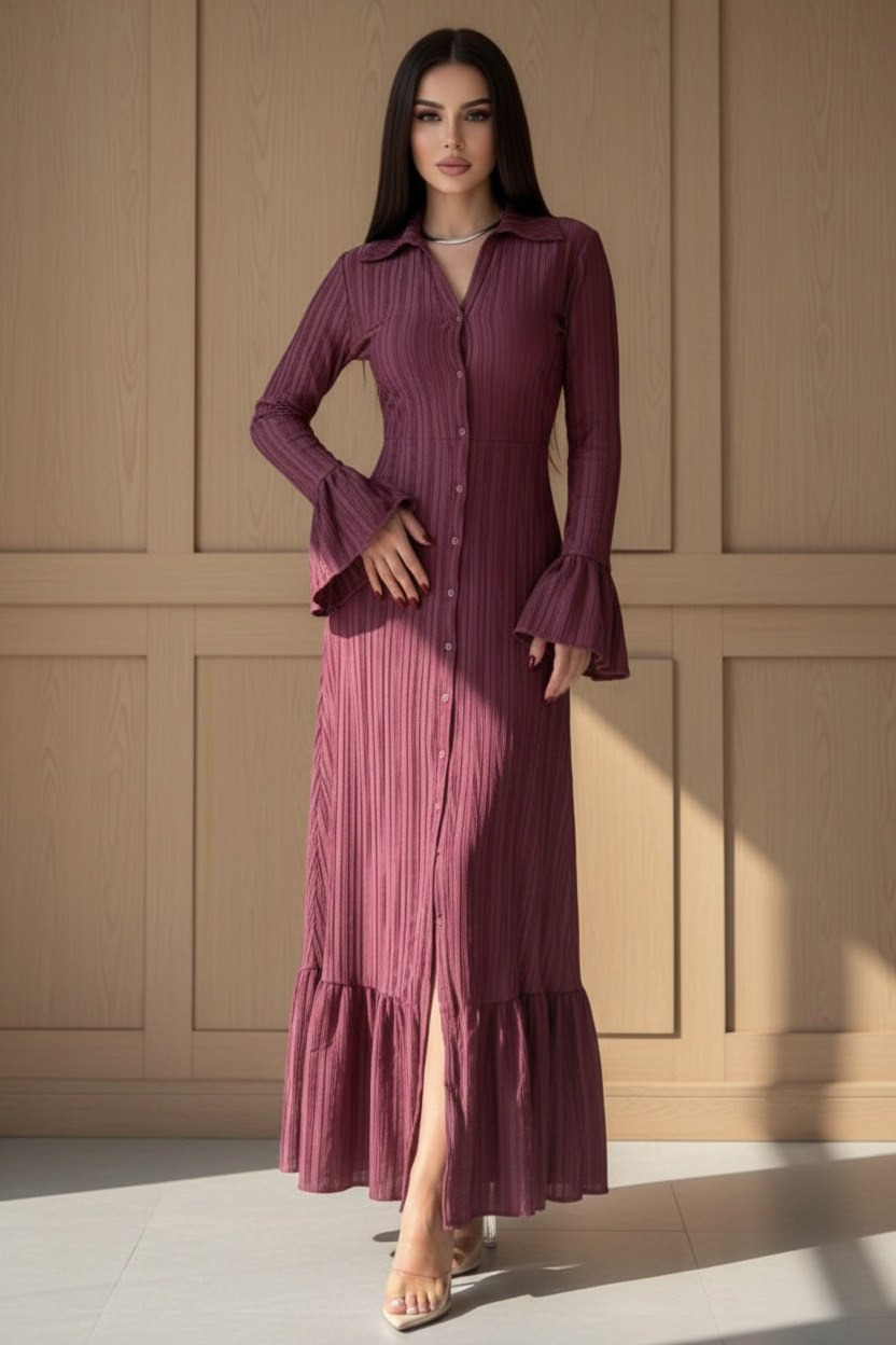 Abito Lungo Elegante con Bottoni Frontali