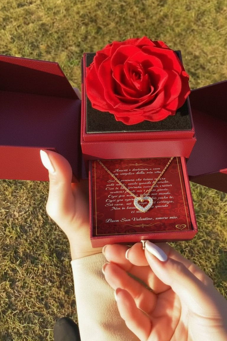 💝 Cofanetto Rosa Eterna & Collana Cuore 💝