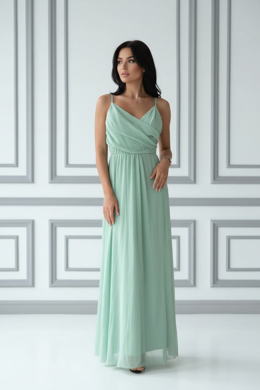 Abito Lungo in Tulle Drappeggiato