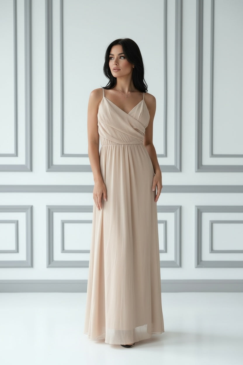 Abito Lungo in Tulle Drappeggiato