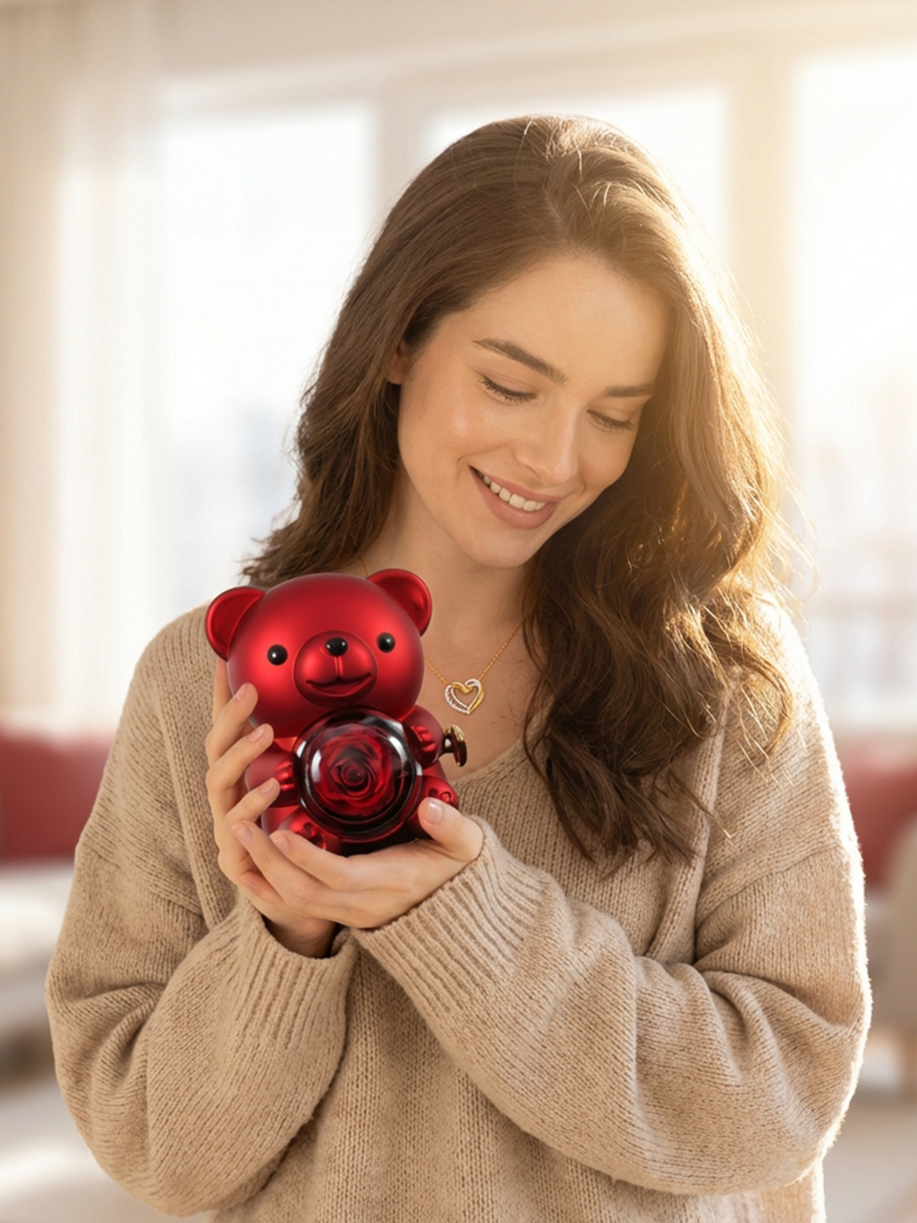 Orso Rosa Eterno & Collana cuore