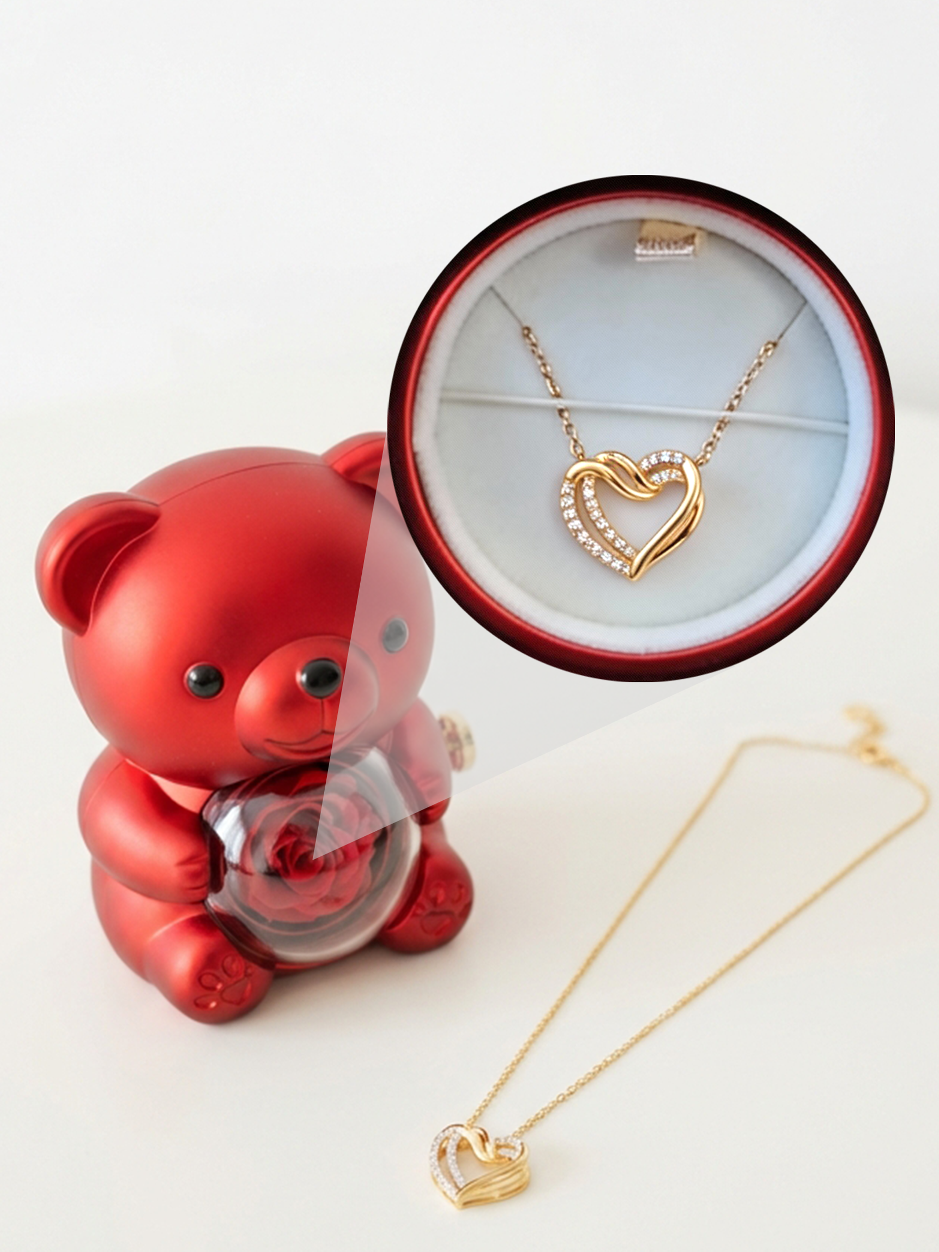 Orso Rosa Eterno & Collana cuore