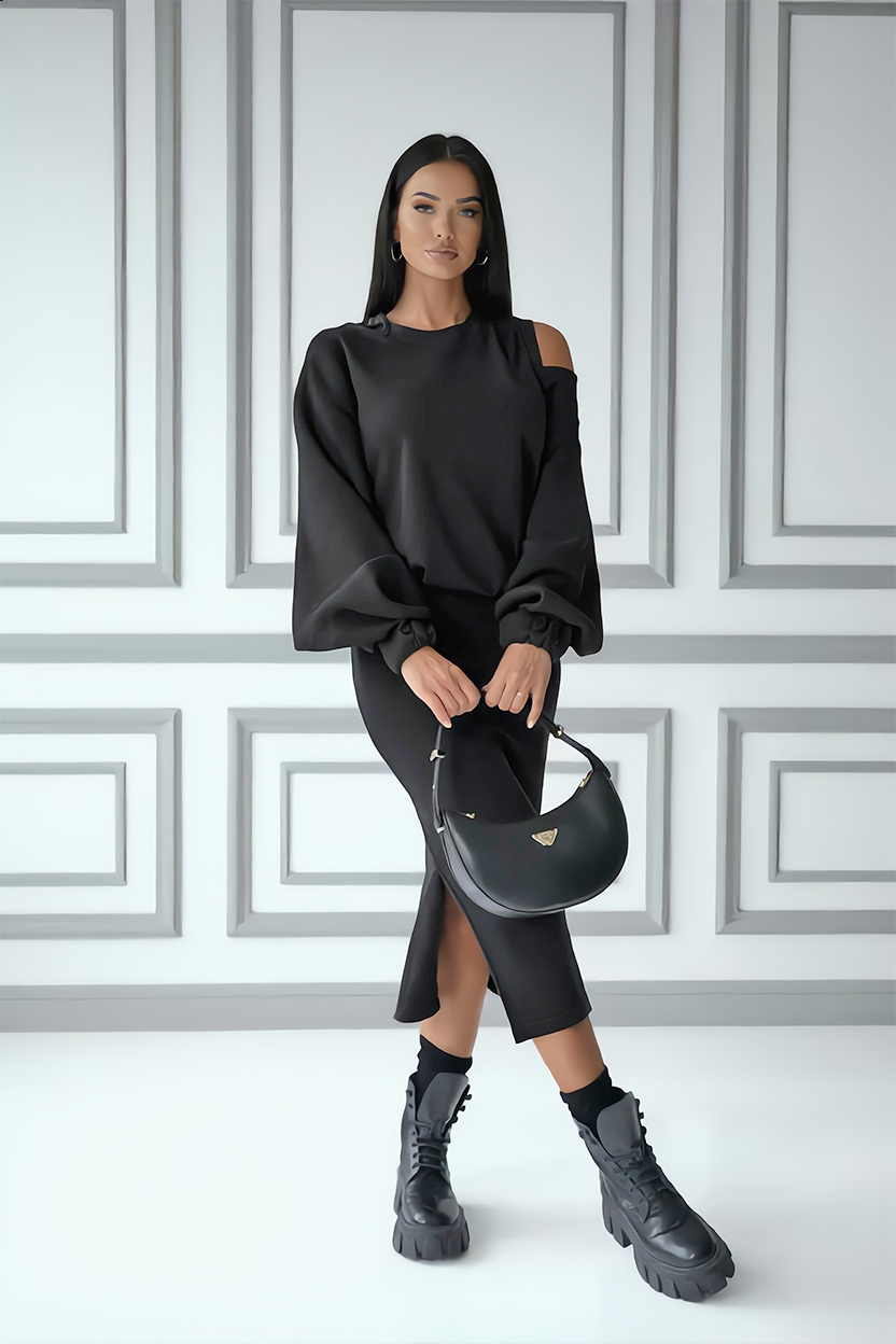 Completo con Vestito Giromaniche e Felpa Crop